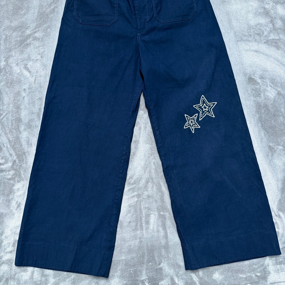 Maeve The Colette Pants Womens 32 Navy Blue Star Embroidered Wide Leg Cropped - Picture 6 of 14